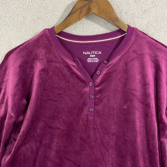 NWOT Nautica Medium Womens Burgundy Henley Pajama Set With Plaid Jogger - Picture 3 of 6